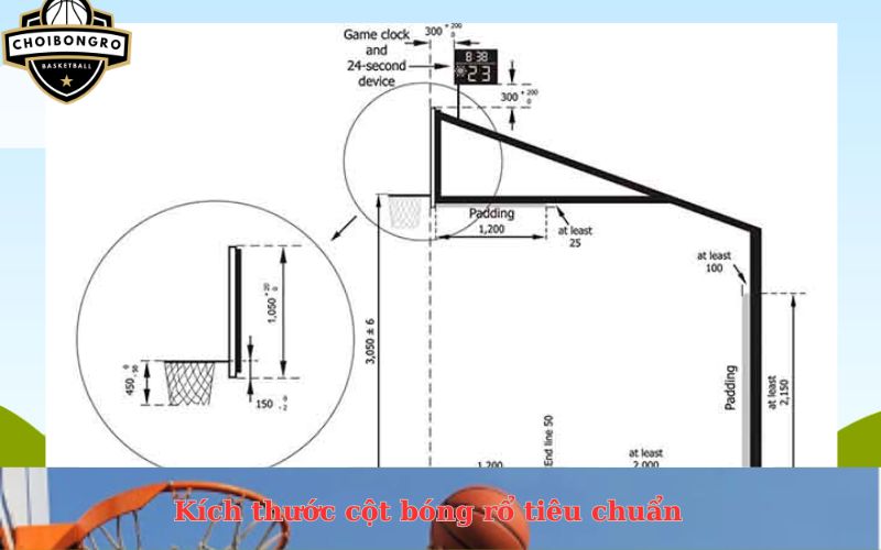 Kích thước cột bóng rổ tiêu chuẩn